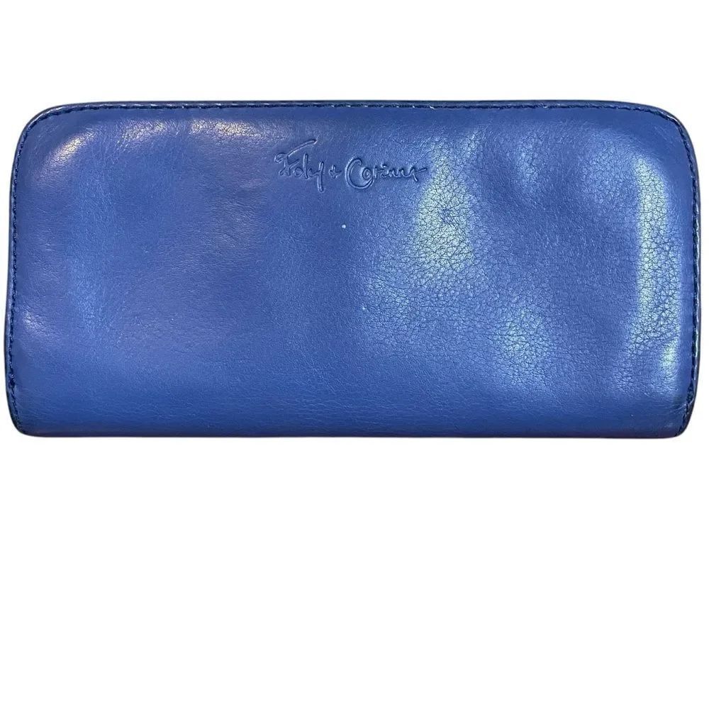 Foley & Corrina Bright Blue Leather Wallet with Gold Tone Hardware